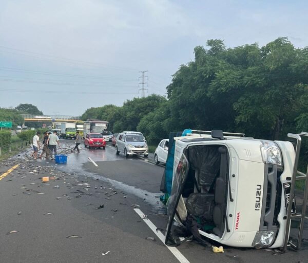 Mobil Pick Up Terguling di Tol Merak, Ikan Lele Berhamburan ke Jalan