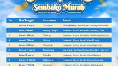 Dapatkan sembako berkualitas dengan harga terjangkau selama Ramadan di Kota Tangerang. Catat jadwal Gampang Sembako sekarang!