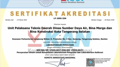 Laboratorium Pengujian Konstruksi Tangerang Selatan terakreditasi KAN, menyediakan layanan pengujian bahan konstruksi.