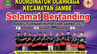 Porcam Kecamatan Jambe 2025 meriahkan HUT RI ke-80 dengan bulutangkis, voli, dan catur, mempererat kebersamaan warga.