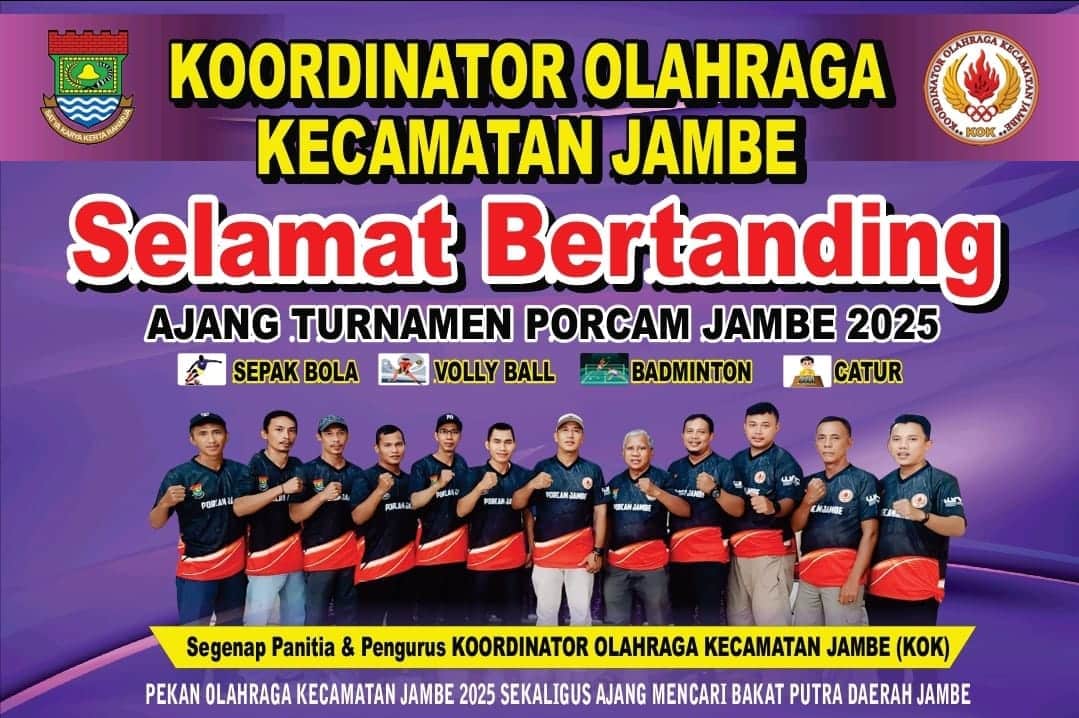 Porcam Kecamatan Jambe 2025 meriahkan HUT RI ke-80 dengan bulutangkis, voli, dan catur, mempererat kebersamaan warga.