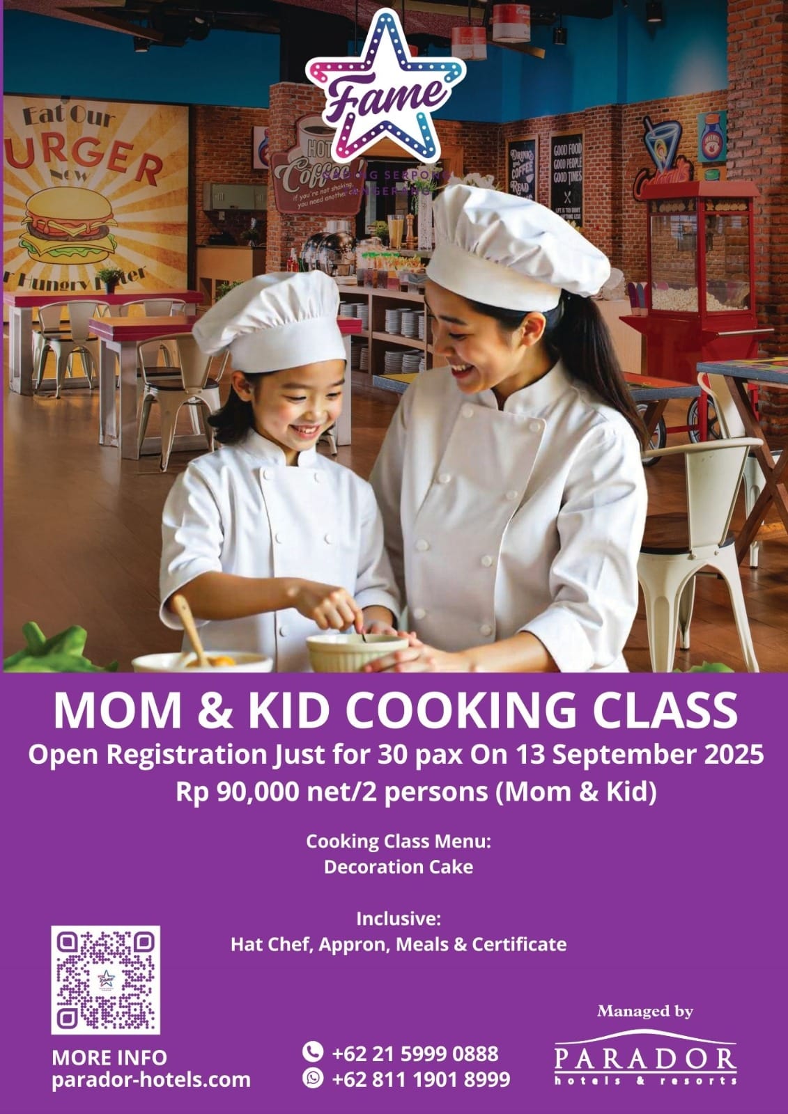 Fame Hotel Gading Serpong hadirkan Mom & Kid Cooking Class bertema Cake Decoration, ajak keluarga belajar sambil bermain seru.
