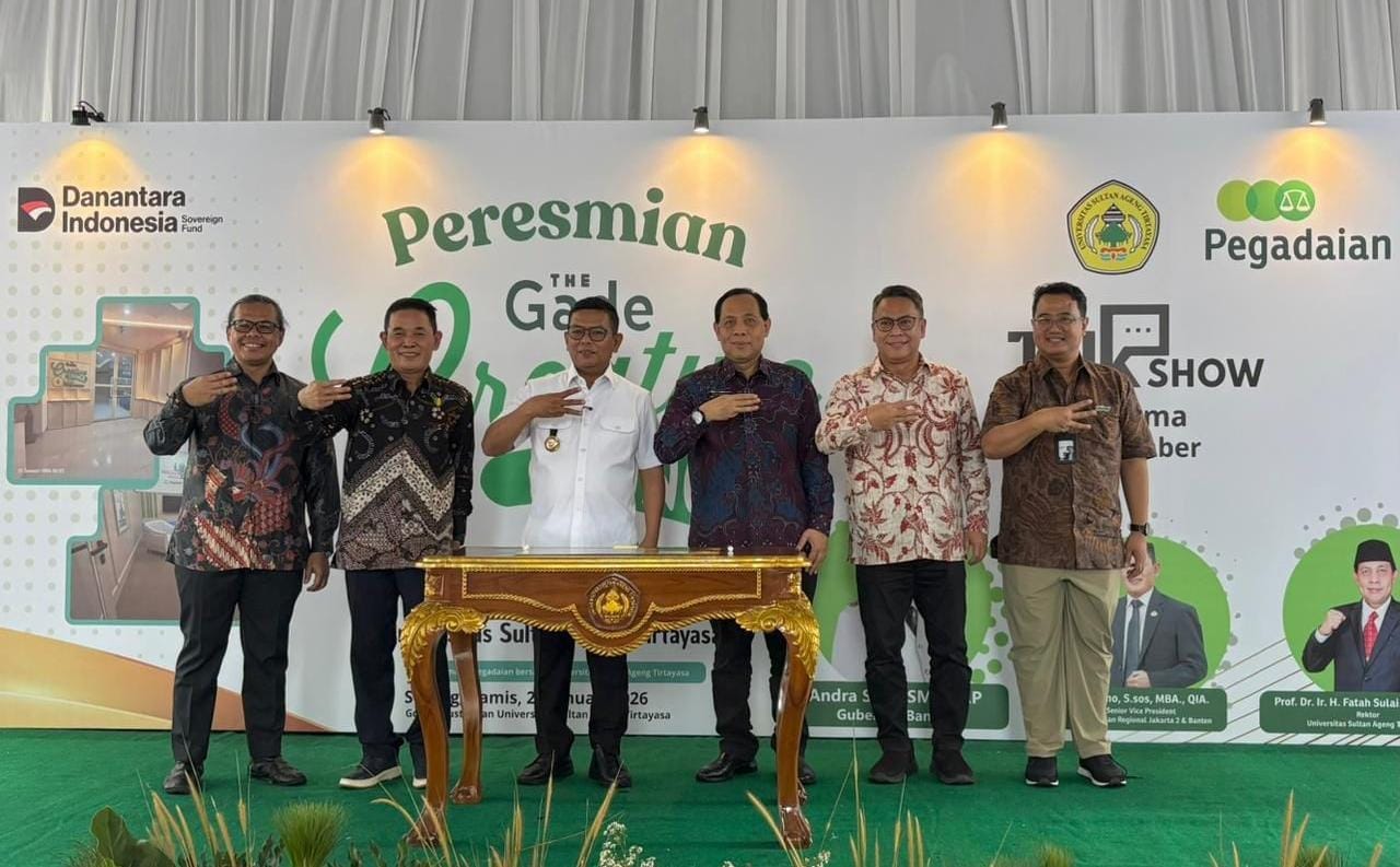 Pegadaian meresmikan The Gade Creative Lounge di Untirta sebagai ruang kolaborasi, literasi keuangan, dan kewirausahaan mahasiswa.