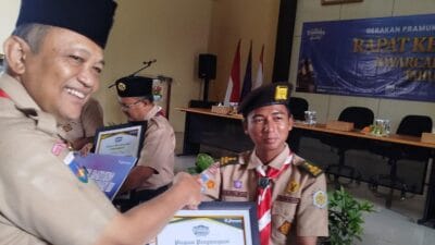 Kwarran Cisoka meraih Juara 1 Kwarran Teraktif pada Rapat Kerja Kwarcab Tangerang 2026 berkat konsistensi program.
