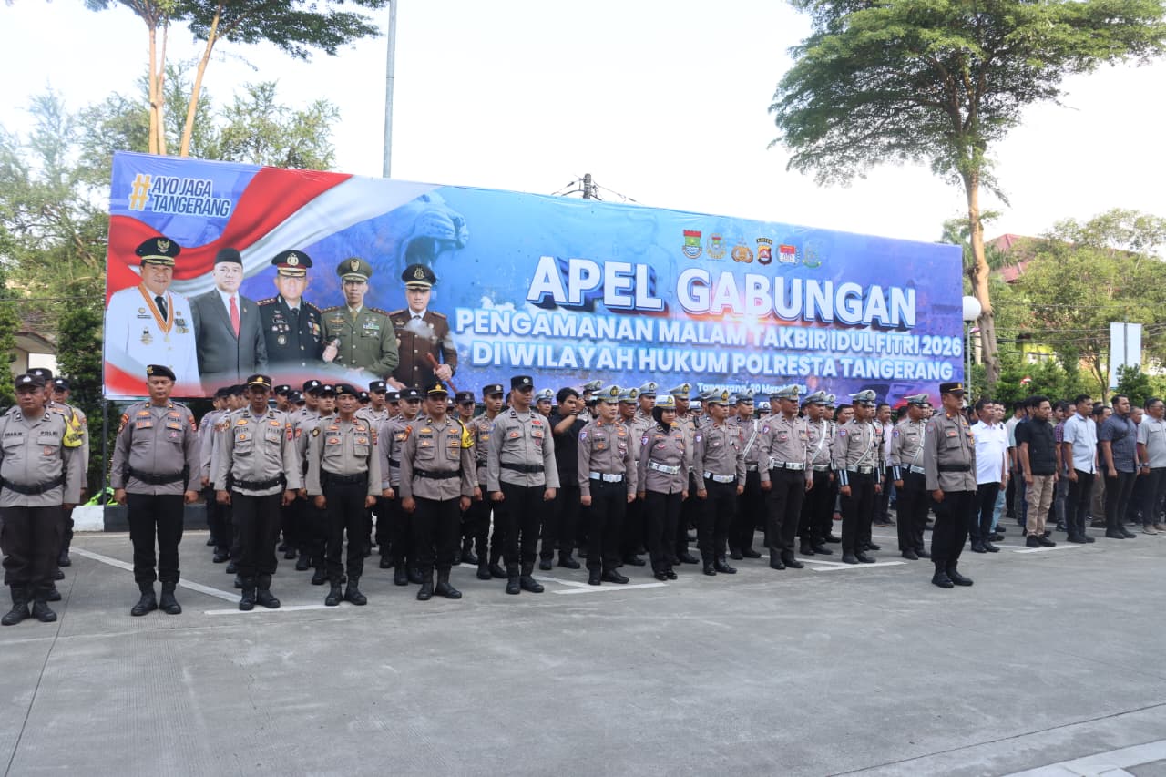 Polresta Tangerang siagakan personel dan armada untuk amankan malam takbiran 2026 di sejumlah titik keramaian jelang Idulfitri 1447 H.