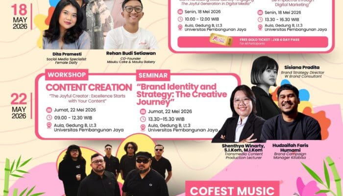 Memasuki tahun ke-11, CoFest 2026 UPJ menjadi ruang kreativitas, kolaborasi, dan pengembangan potensi generasi muda.