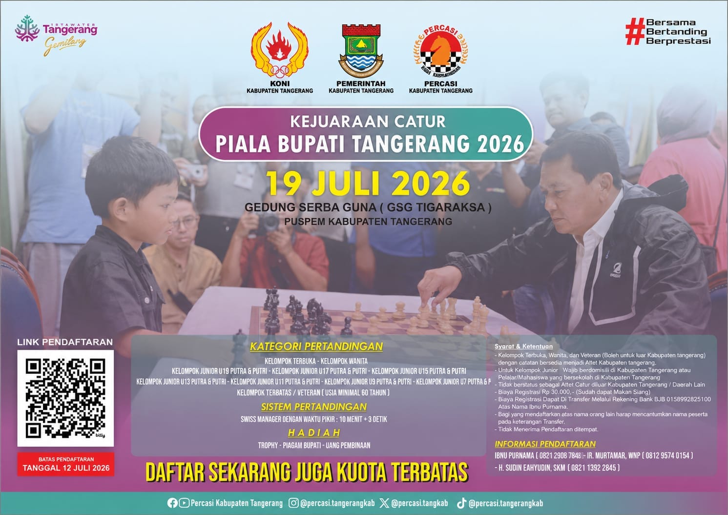Piala Bupati Tangerang 2026 membuka kesempatan bagi pecatur muda dan senior untuk berkompetisi sekaligus masuk pembinaan atlet daerah.