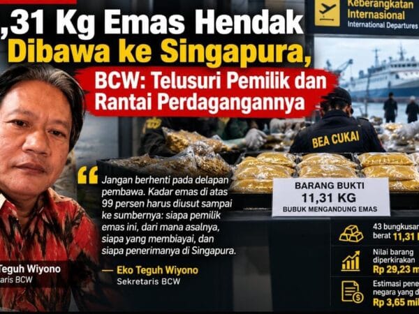 11,31 Kg Emas Hampir Dibawa ke Singapura, BCW Pertanyakan Pemilik dan Penerimanya