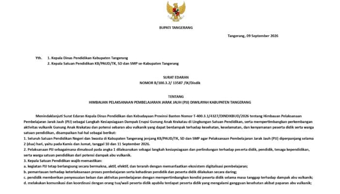 PJJ di Kabupaten Tangerang diperpanjang hingga 11 September menyusul potensi sebaran abu vulkanik Gunung Anak Krakatau.