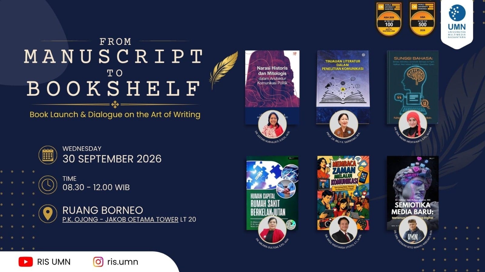 Enam buku karya akademisi UMN segera diluncurkan akhir September 2026, mengangkat isu komunikasi, teknologi digital, dan kesehatan.