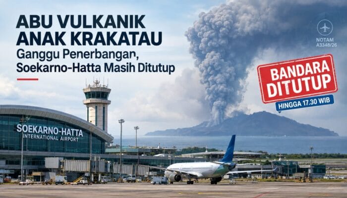 Sebaran abu vulkanik Anak Krakatau berdampak pada penerbangan. Bandara Soekarno-Hatta masih berstatus closed sementara.