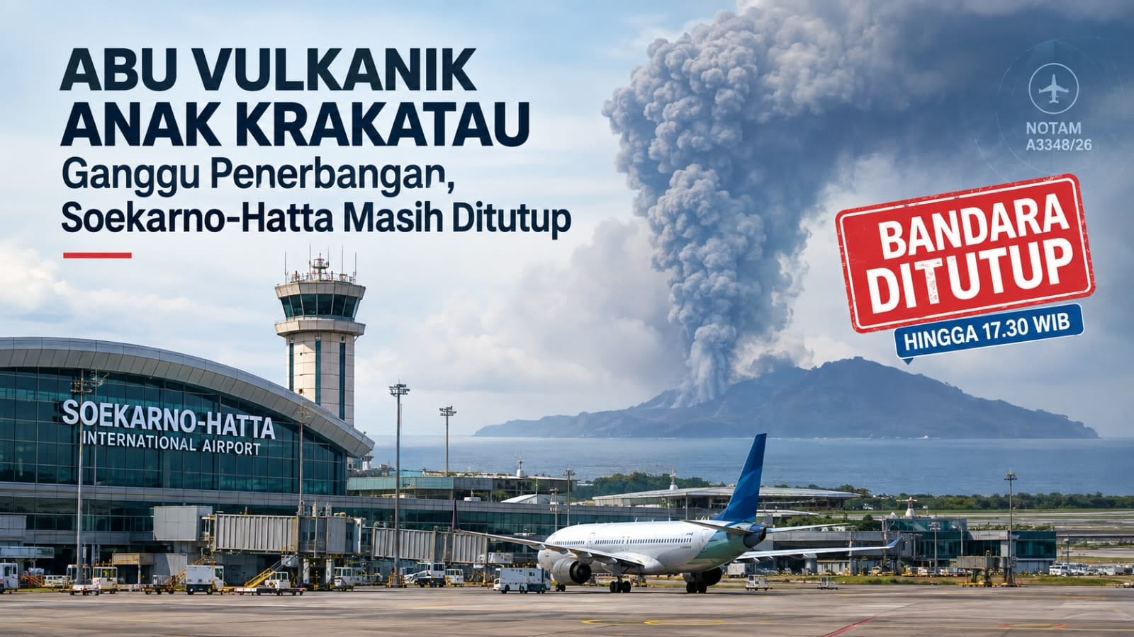 Sebaran abu vulkanik Anak Krakatau berdampak pada penerbangan. Bandara Soekarno-Hatta masih berstatus closed sementara.