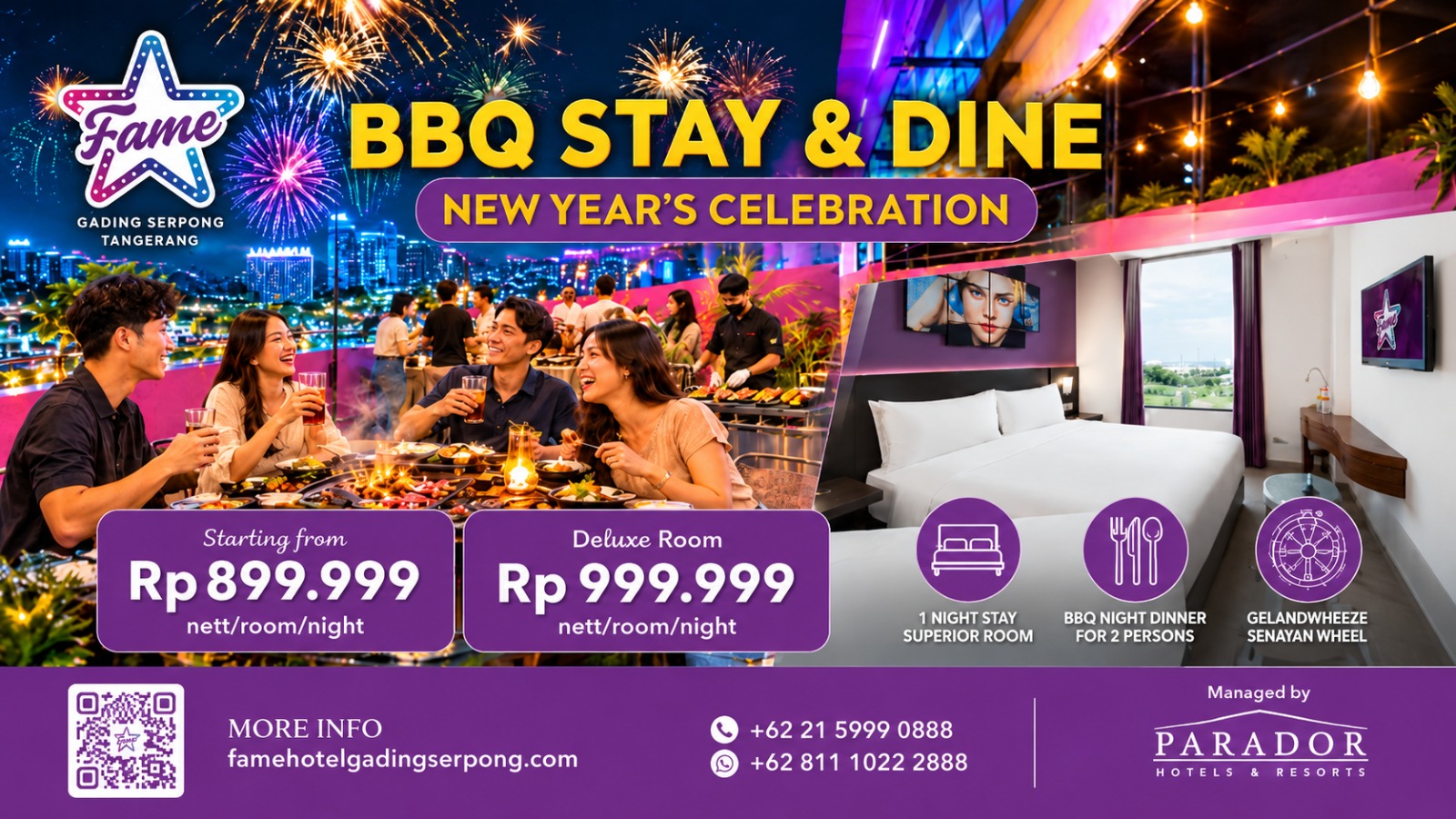 Rayakan Tahun Baru 2027 di Fame Hotel Gading Serpong lewat paket staycation dan BBQ City Light dengan promo Early Bird hingga 13 Desember.