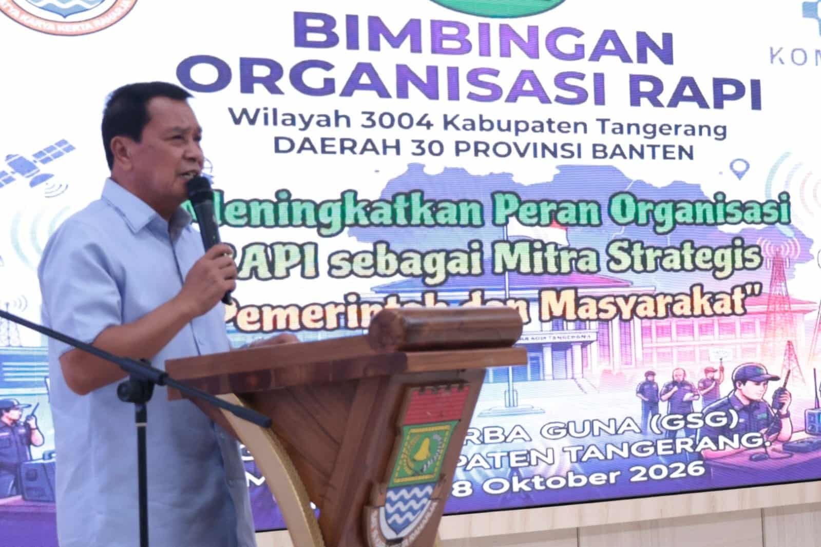 Bupati Maesyal Rasyid membuka BO Akbar RAPI Wilayah 3004 dan menekankan pentingnya etika komunikasi serta integritas anggota.